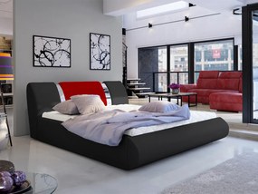 Letto matrimoniale con box contenitore Melania - 160 x 200 cm , Ecopelle nero+ecopelle rosso