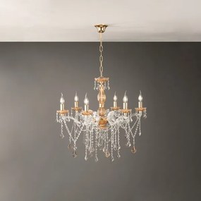 Lampadario a sospensione DAMASCO D75 cm con decorazioni in cristallo Ambra 6 Luci