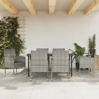 Set da Pranzo da Giardino 7 pz Nero Grigio Polyrattan e Acciaio 3203325