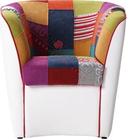 Poltrona VALENTINA in ecopelle Bianco e seduta tessuto PATCHWORK