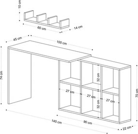Scrivania Bianca 145x45x74 Con Ripiani Laterali E Mensola Jack