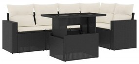 Set divano da giardino 6 pz con cuscini nero in polyrattan