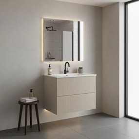 Mobile da bagno sospeso sotto lavabo Opera 2 cassetti L59,5 H50 P45,5 cm sabbia laccato opaco cannettato