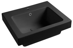 Lavabo a incasso e d'appoggio rettangolare vasca centrale Alaqua L 60 x H 25 x P 21 cm in ceramica nero opaco
