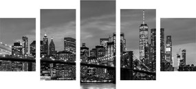 Quadri 5 pezzi – Affascinante ponte di Brooklyn in bianco e nero