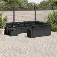 Set Divani da Giardino 11 pz con Cuscini in Polyrattan Nero 3219515