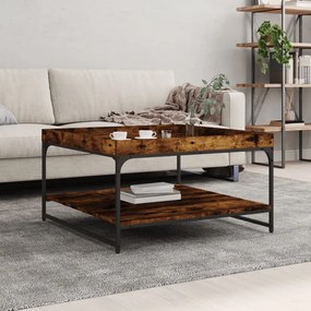 Tavolino Rovere Fumo 80x80x45 Cm İn Legno Multistrato E Ferro /