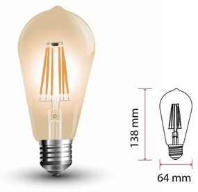 Lampada Filo Led a Filamento E27 ST64 6W Bianco Caldo 2200K Cover Amber Vintage SKU-214362