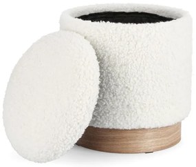 Set di 2 Pouf contenitore ZOYA bianco teddy e legno di frassino