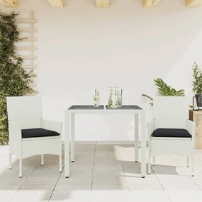 Set Da Pranzo Da Giardino 3 Pz Con Cuscini Polyrattan E Vetro /