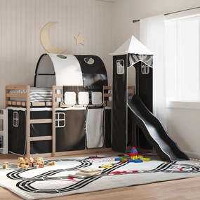 Letto A Castello Con Scivolo E Tende Bianco E Nero 90x200 Cm /