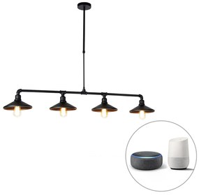 Lampada a sospensione intelligente nera 4 luci incl. Wifi ST64 - Laser