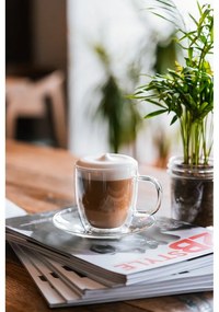 Set di 2 tazze in vetro a doppia parete con piattino , 250 ml Amo - Vialli Design