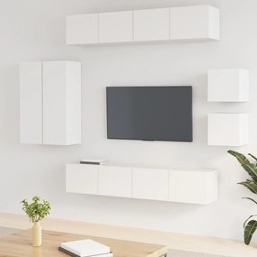 Set Mobili Porta Tv 8pz Bianco İn Legno Multistrato /