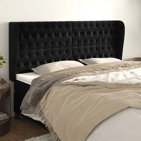 Testiera Ad Orecchio Nera 203x23x118/128 Cm İn Velluto /