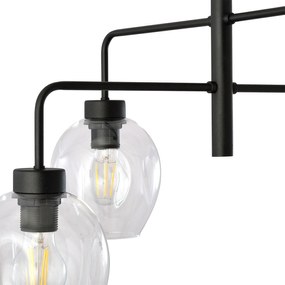 Lampadario Moderno 4 Luci Auriga In Accaio Nero E Vetro Trasparente