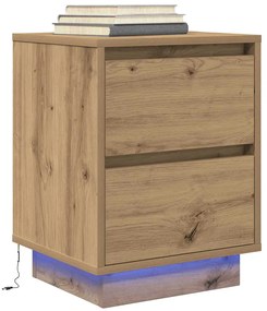Comodino Con Luci Led Rovere Artigianale 38x34x50 Cm /