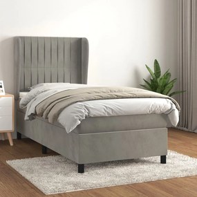 Giroletto A Molle Con Materasso Grigio Chiaro 90x190 Cm Velluto /