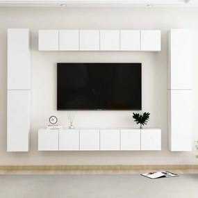 Set Mobili Porta Tv 10 Pz Bianco İn Legno Multistrato /