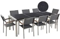 Set da pranzo da giardino grigio con piano in granito Nero 8 posti 220 x 100 cm piastra tripla