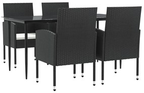 Set da pranzo da giardino 5 pz nero in polyrattan e acciaio