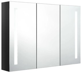 Armadietto bagno con specchio e led nero lucido 89x14x62 cm