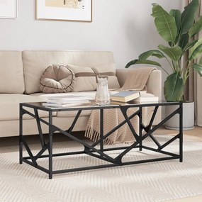 Tavolino Con Piano İn Vetro Nero 98,5x50x41 Cm Acciaio /