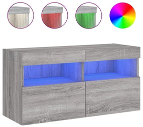 Mobile tv a parete con luci led grigio sonoma 80x30x40 cm