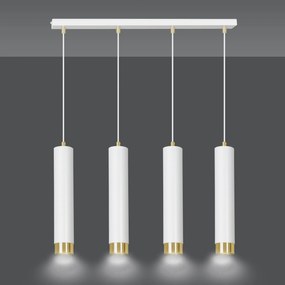 Lampadario 4 Luci Kibo In Acciaio Bianco E Tubolari In Bianco E Oro