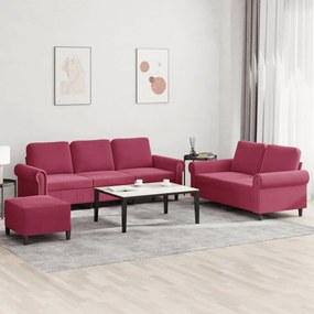 Set Di Divani 3 Pz Con Cuscini Rosso Vino İn Velluto /