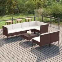 Set Divani da Giardino 8 pz con Cuscini in Polyrattan Marrone cod mxl 38345