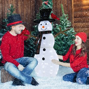 Costway Decorazione natalizia luminosa snowman e redbirds, Ornamento snowman pre-illuminato da 127cm con pali di sostegno