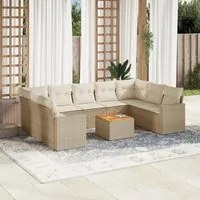 Set Divano da Giardino 10 pz con Cuscini Beige in Polyrattan 3224266