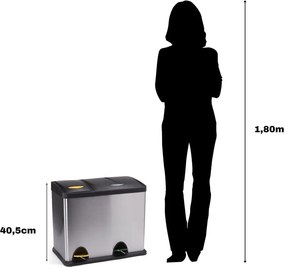 Cestino per la spazzatura color argento opaco in acciaio per raccolta differenziata/con pedale 18+8 l Tri Selectif – MSV