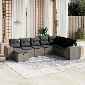 Set divano da giardino 8 pz con cuscini grigio in polyrattan