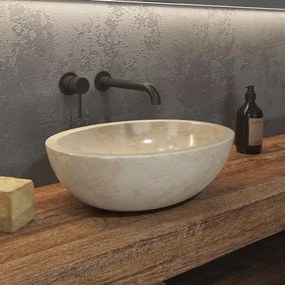 Lavabo bagno design ovale in marmo beige 45cm | Litos-LEC40 - KAMALU