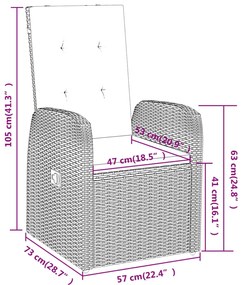 Set da Pranzo da Giardino 7 pz con Cuscini Grigio