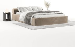 Letto matrimoniale imbottito marrone chiaro con contenitore e rete inclusi 180x200 cm Solvo – Maison de Rêve