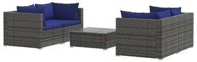 Set Divani da Giardino 5 pz con Cuscini in Polyrattan Grigio