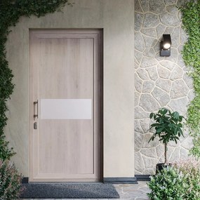 Portoncino d'ingresso DOLCETTI in PVC pannello bugnato mod.330 L 80 x H 210 cm in PVC rovere sbiancato/rovere grigio, apertura spingere a sinistra, falso telaio non incluso