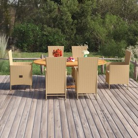 Set mobili da pranzo per giardino 7 pz in polyrattan beige