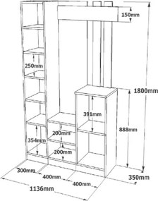 Mobile Ingresso Con Scarpiera Appendiabiti E Specchio 113x35x180 Bianco Roger