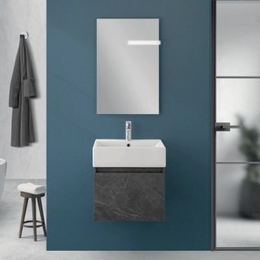 Mobile Bagno Sospeso 50 Cm Un'Anta Specchio Filo Lucido 50x60 Cm Feridras "Kira" Pietra