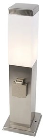 Lampada da esterno in acciaio con presa IP44 - Malios con picchetto da terra e pressacavo
