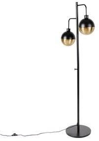 Lampada da terra industriale nera con ottone 2 luci - Haicha