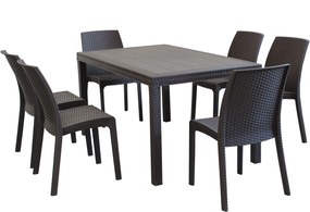 CALIGOLA - set tavolo in resina effetto rattan cm 150 x 90 x 74 h con 6 sedie Alma