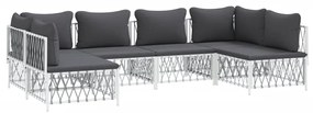 Set salotto da giardino 6 pz con cuscini in acciaio bianco
