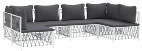 Set salotto da giardino 6 pz con cuscini in acciaio bianco