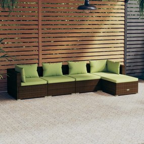 Set Divani da Giardino 5 pz con Cuscini in Polyrattan Marrone