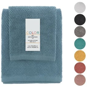 Set asciugamani bagno blu per viso e ospite in cotone puro Spring